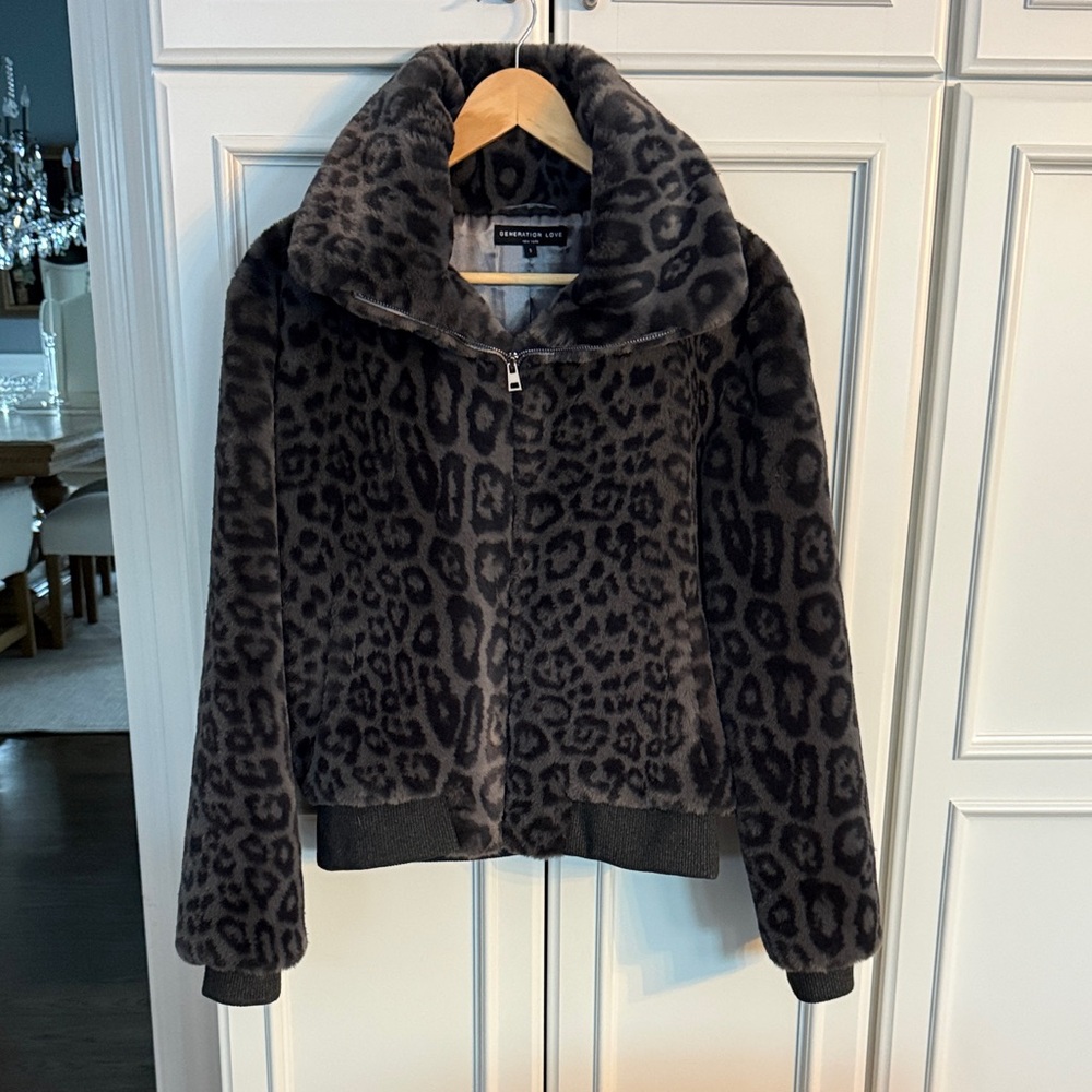 Generation Love Grey / Black Leopard  Faux Fur Jacket